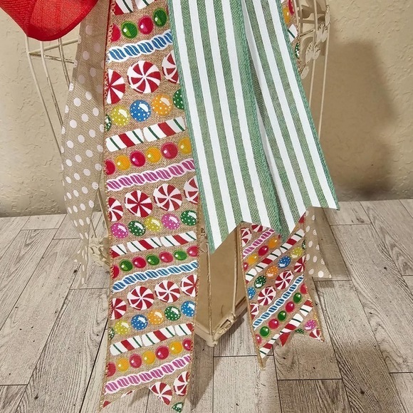 Candy Bow, Handmade Christmas Bow, Winter Bow, Whimsical Bow, Tree Topper - Picture 3 of 11